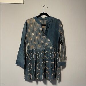 Ananda Design Blue Tie-Dye Peplum Tunic Top